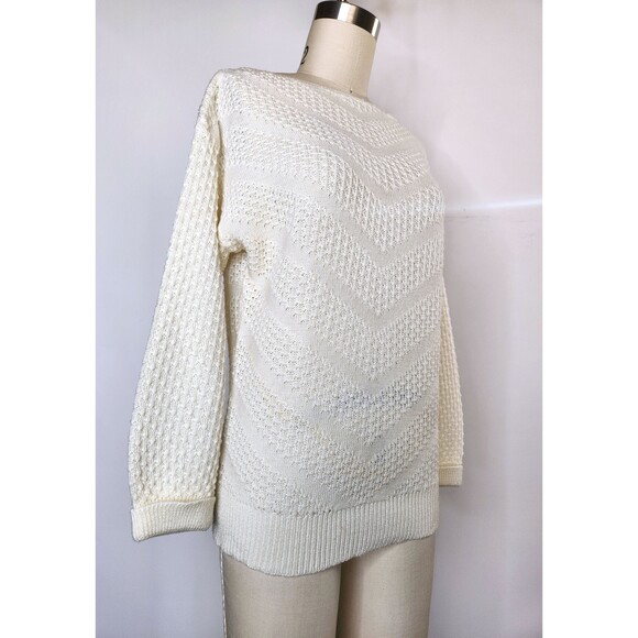 Vintage Ivory Sweater by Keneth Too made in USA - Chevron Design Sweater  XS S - Picture 3 of 9